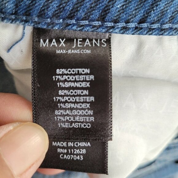 MAX JEANS Sz 4 Mid Rise Skinny Striped Tapered Leg 5 Pocket Style Med Wash New - Picture 9 of 9